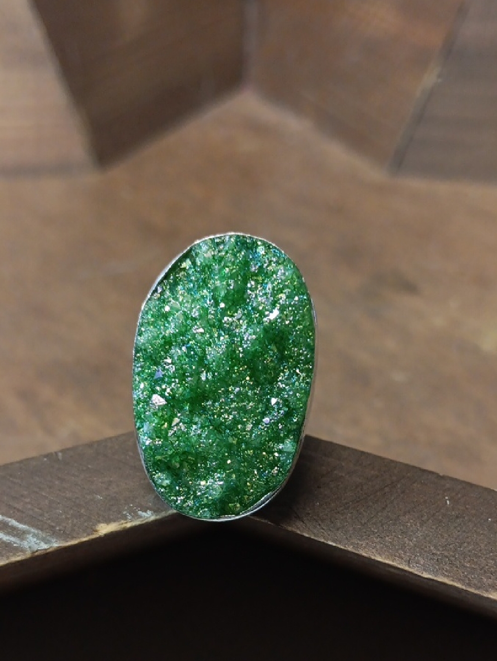 Green Druzy Oval Statement Ring - Women Jewelry